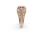 Asscher Cut Vintage Bezel Engagement Ring Setting | Beaded Paisley Shoulders | Rose Gold