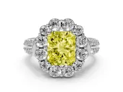 Fancy Yellow Radiant Cut Diamond Halo Engagement Ring Set in Silver with Split Shank and Prong Setting