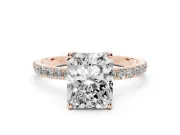 Radiant Cut Pave Solitaire Engagement Ring Setting | Fine Line Pave Band | Rose Gold