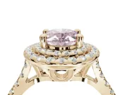 Fancy Pink Oval Lab-Grown Diamond Double Halo Statement Ring Set in Yellow Gold with Pavé Band