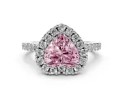 Fancy Pink Heart Cut Diamond Halo Pavé Solitaire Ring Set in Silver with Prong-Set Center Stone