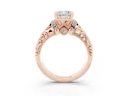 Cushion Cut Diamond Filigree Halo Engagement Ring Set in Rose gold with Prong Setting