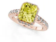 Fancy Yellow Radiant Cut Diamond Halo Engagement Ring Set in Rose gold with Pavé Band and Prong Setting