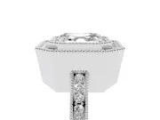 Asscher Cut Diamond Halo Ring Set in Silver with Pavé Band and Milgrain-Edged Prongs