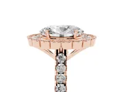 Oval Vintage Milgrain Floral Halo Engagement Ring Setting | Pavé Band | Rose Gold
