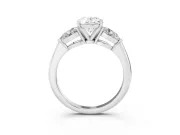 Three-Stone Oval Cut Diamond Ring Set in White gold with Pear Side Stones and Prong Setting
