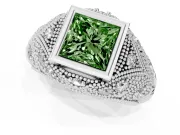 Fancy Green Princess Cut Diamond Bezel Ring Set in Platinum with Milgrain Accent Band