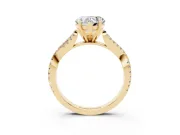 Heart Cut Diamond Solitaire Engagement Ring Set in Yellow gold with Twisted Pavé Band and Prong Setting