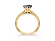 Fancy Black Heart Cut Diamond Solitaire Milgrain Engraved Band Set in Yellow gold with Prong Setting