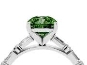 Fancy Green Cushion Cut Diamond Solitaire Set in Silver with Side Baguettes and Channel Set Band