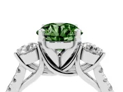 Fancy Green Three-Stone Round Cut Diamond Pavé Band Ring Set in Platinum with Prong-Set Trio
