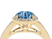 Round Halo Engagement Ring Setting for a Fancy Blue Lab-Grown Diamond | Pave Split Shank | Yellow Gold