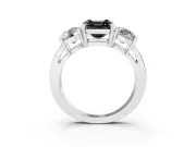Asscher Cut Three Stone Engagement Ring Setting for a Black Center | Round Side Stones | Sterling Silver