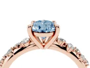 Fancy Blue Pear Cut Diamond Solitaire Vine Band Ring Set in Rose gold with Round Accents and Prong Setting