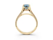 Emerald Cut Hidden Halo Engagement Ring Setting for a Fancy Blue Lab-Grown Diamond | Triple Row Pavé Band | Yellow Gold