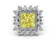 Princess Cut Floral Double Halo Engagement Ring Setting for a Fancy Yellow Lab-Grown Diamond | Plain Band | Platinum