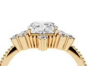 Cushion Cut Vintage Cluster Engagement Ring Setting | Beaded Edges | Yellow Gold