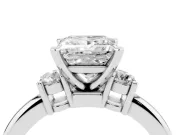 Three-Stone Princess Cut Diamond Ring Set in White gold with Prong Setting and Plain Band