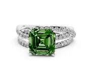 Fancy Green Asscher Cut Diamond Solitaire Twist Band Ring Set in Platinum with Pavé Setting and Prong Head