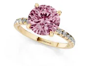 Round Petite Pavé Solitaire Engagement Ring Setting for a Fancy Pink Lab-Grown Diamond | Slim Band | Yellow Gold