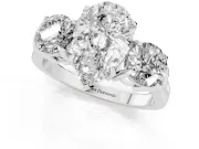 Pear-Shaped Three Stone Engagement Ring Setting | Round Side Stones and Open Baskets | Platinum