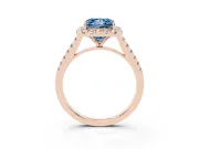 Princess Cut Halo Engagement Ring Setting for a Fancy Blue Lab-Grown Diamond | Pave Shoulders | Rose Gold