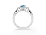 Fancy Blue Marquise Cut Diamond Three-Stone Ring Set in White gold with Pavé Split Shank and Prong Setting