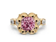 Cushion Cut Floral Engagement Ring Setting for a Fancy Pink Lab-Grown Diamond | Petal Frame | Yellow Gold
