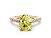 Oval Hidden Halo Pave Engagement Ring Setting for a Fancy Yellow Lab-Grown Diamond | Claw Prongs | Yellow Gold