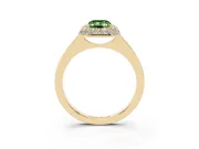Fancy Green Emerald Cut Diamond Halo Engagement Ring Set in Yellow gold with Solitaire Band and Prong Setting