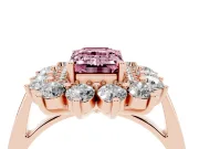 Emerald Cut Floral Double Halo Engagement Ring Setting for a Fancy Pink Lab-Grown Diamond | Plain Band | Rose Gold
