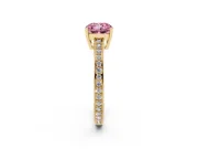 Cushion Cut Pave Solitaire Engagement Ring Setting for a Fancy Pink Lab-Grown Diamond | Accented Basket | Yellow Gold