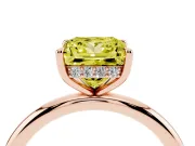 Fancy Yellow Princess Cut Diamond Solitaire Ring Set in Rose gold with Thin Band and Prong Setting