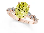 Fancy Yellow Oval Cut Diamond Solitaire Vine Band Ring Set in Rose gold with Round Accents and Prong Setting