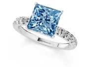 Princess Cut Pave Engagement Ring Setting for a Fancy Blue Lab-Grown Diamond | Shared Prong Band | White Gold