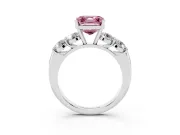 Asscher Cut Five Stone Engagement Ring Setting for a Fancy Pink Lab-Grown Diamond | Prong Set Side Stones | White Gold