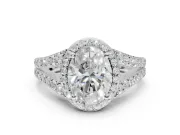 Oval Halo Pavé Engagement Ring Setting | Narrow Split Shank | White Gold