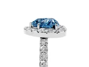 Fancy Blue Heart Cut Diamond Halo Pavé Solitaire Ring Set in Silver with Prong-Set Center Stone