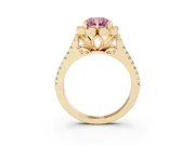 Radiant Cut Floral Halo Engagement Ring Setting for a Fancy Pink Lab-Grown Diamond | Pavé Split Shank | Yellow Gold
