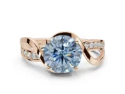 Round Bypass Solitaire Engagement Ring Setting for a Fancy Blue Lab-Grown Diamond | Pavé and Plain Strands | Rose Gold