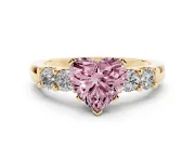 Heart-Shaped Five Stone Engagement Ring Setting for a Fancy Pink Lab-Grown Diamond | Yellow Gold