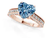 Heart-Shaped Hidden Halo Engagement Ring Setting for a Fancy Blue Lab-Grown Diamond | Milgrain Pave | Rose Gold