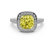 Cushion Cut Graduated Milgrain Halo Engagement Ring Setting for a Fancy Yellow Lab-Grown Diamond | White Gold