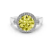 Round Pavé Halo Engagement Ring Setting for a Fancy Yellow Lab-Grown Diamond | Platinum