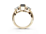 Emerald Cut Three Stone Engagement Ring Setting for a Black Center | Tapered Pavé Band | Yellow Gold