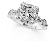 Princess Cut Milgrain Halo Engagement Ring Setting | Graduated Shoulders | White Gold