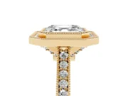 Asscher Cut Vintage Milgrain Halo Engagement Ring Setting | Bezel Head | Yellow Gold