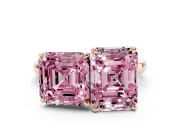 Fancy Pink Asscher Cut and Emerald Cut Toi Moi Ring Set in Rose gold with Prong Setting