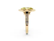 Fancy Yellow Marquise Cut Diamond Halo Solitaire Ring Set in Yellow gold with Pavé Band and Bezel Setting