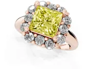 Princess Cut Cluster Halo Engagement Ring Setting for a Fancy Yellow Lab-Grown Diamond | Large Round Accents | Rose Gold